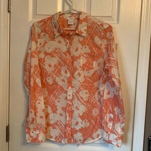 fitted long sleeve blouse XL white and peach floral